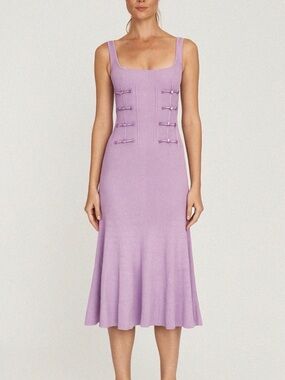 SAU LEE Daniella rib knit maxi dress fit flare tank square neck size 6 purple